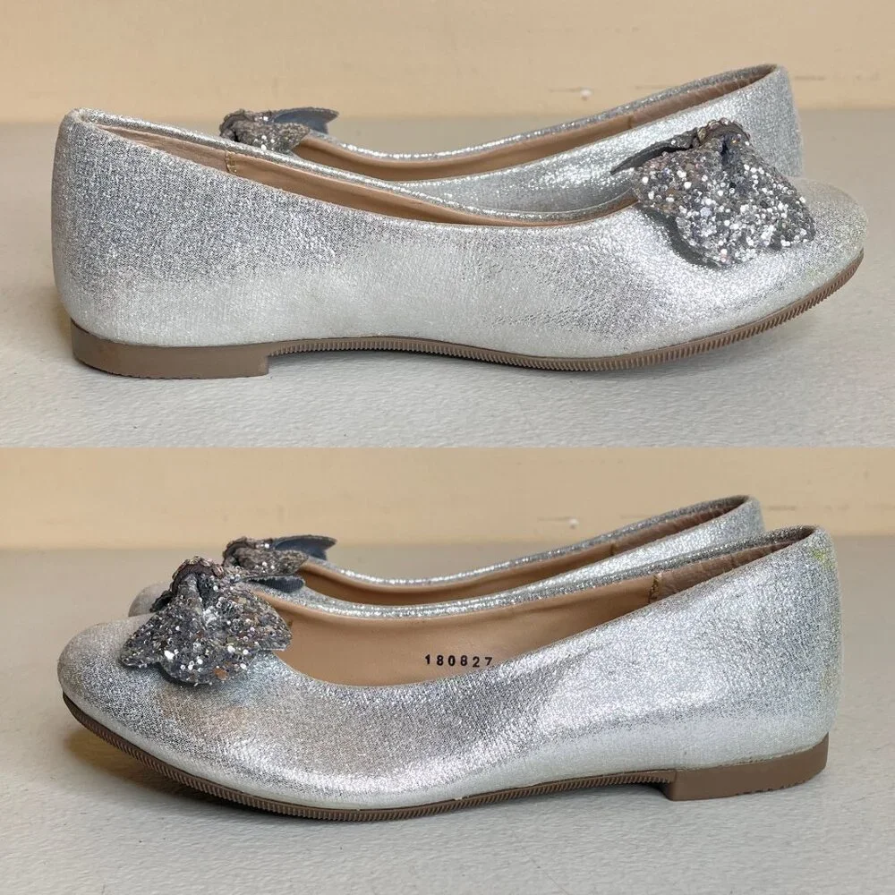 KidExpress Silver Glitter Bow Ballet Flats Size EU 31